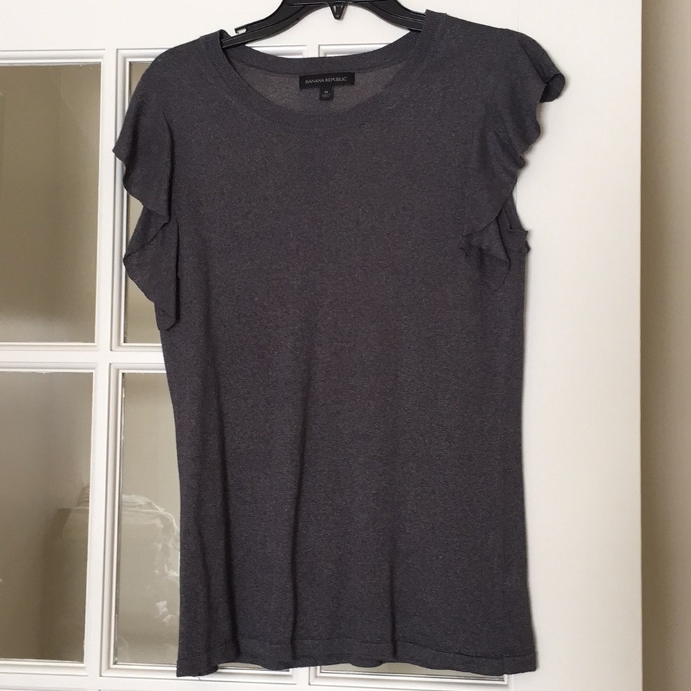 BR flutter sleeve sleeveless shimmery gray top